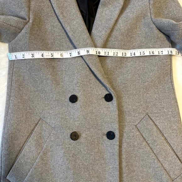 Zara TRF Light Gray Wool Blend Long Pea Coat Small Double Breasted - Picture 3 of 9